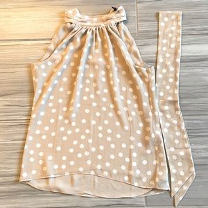 Khaki/White Polka Dot White House Black Market Sheer Sleeveless Top